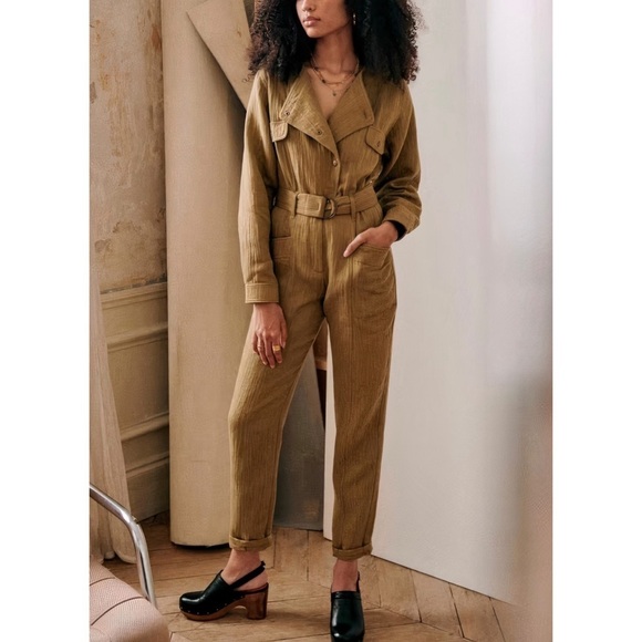 Sezane Linen-Blend Hailey Long-Sleeve Jumpsuit - Picture 1 of 7